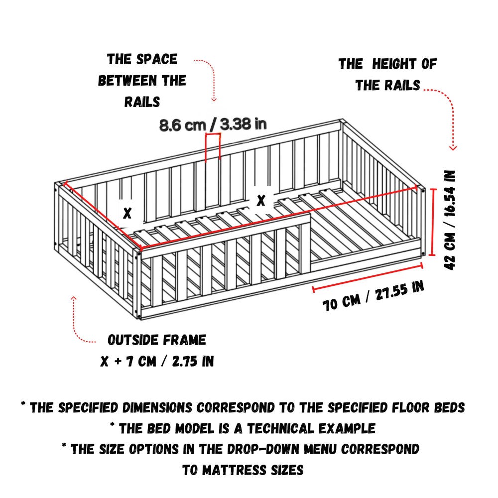 Toddler Floor Bed for US Standards-2.48 in (6.3 cm) in Gap Between Rails, With Door Option, Choose The Color Option ,Montessori Inspired Bed - Image 8