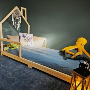 Handcrafted Wooden Toddler Bed with House Frame and Side Rails | Eco-Friendly Montessori-Inspired Bed for Kids | Multiple Colors Available