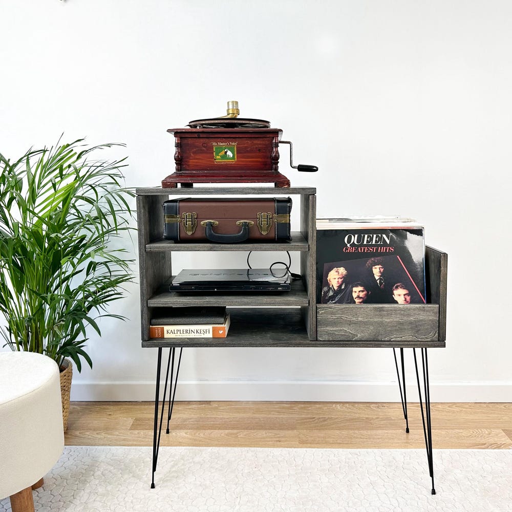 Wood Record Player Stand, Vinyl Console, Vinyl End table, Console Table, Record Cabinet, Record Holder