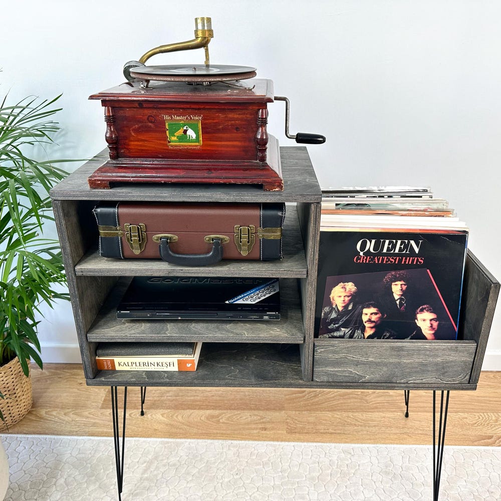Wood Record Player Stand, Vinyl Console, Vinyl End table, Console Table, Record Cabinet, Record Holder - Image 2