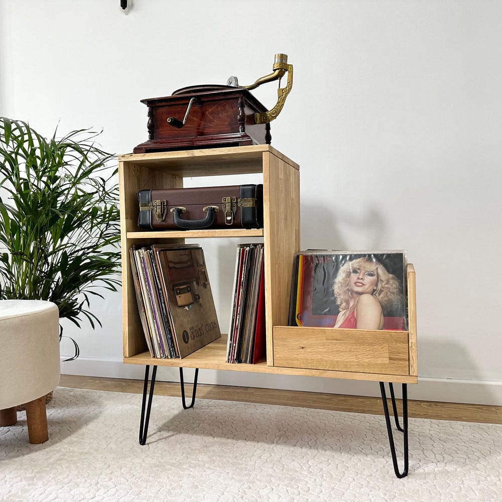 Wood Record Player Stand, Vinyl Console, Vinyl End table, Console Table, Record Cabinet, Record Holder - Image 9