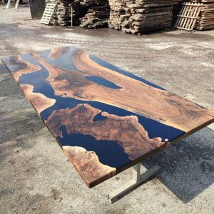 Black Epoxy Walnut Slabs Dining Table,Modern Kitchen Furniture,Rustic Chic Furniture