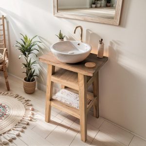 Handmade Rustic Chesnut Vanity Bathroom, Rustic Single Sink Vanity with Shelf, Custom Reclaimed Farmhouse Vanity, Counter Top Wood Table