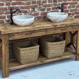 Reclaimed Wood Farmhouse Double Sink Vanity with Drawers for Rustic Bathrooms