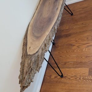 Stunning Oval Walnut Table - Live Edge with Bark, Handcrafted, 54"x14"