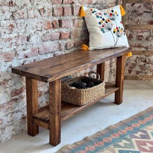 Vintage Handmade Reclaimed Wood Entry Bench with Storage for Hallway Furniture