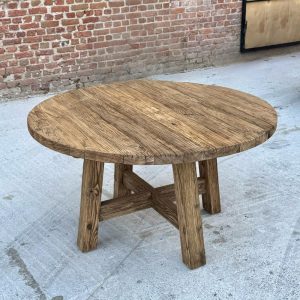 Rustic Reclaimed Round Dining Table - Farmhouse Style Wooden Kitchen Furniture Antique