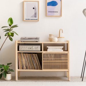 Record Player Stand, Solid Wood Vinyl Record Storage, 40" - Mesquida Small