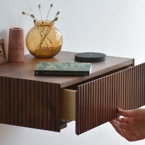 ALL-AROUND FLUTED floating nightstand - walnut