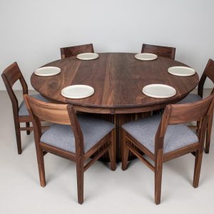 Round Walnut Dining Table, 60 Inch Round Pedestal Table with Leaf, Custom Round Table, Expandable 60" Extendable Round Table