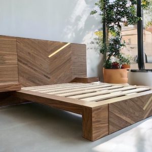 Bed Frames for Apartment Decor - “The Walnut Buck” Bed Frame Queen - King Bed Frame for Farmhouse Decor - Platform Bed for Couples Gift