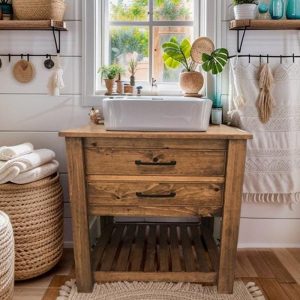 Handcrafted Rustic Barnwood Vanity Bathroom, Custom Rustic Single Sink Vanity, Handmade Reclaimed Farmhouse Vanity, Counter Top Wood Table