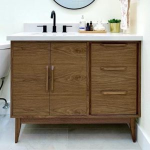 Handmade Mid Century 36" Bathroom Vanity, Single Sink Left Offset, 2 Door 3 Drawer, USA Made