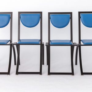 Set of 4 Vintage Karl Friedrich Förster Chairs, 1980s | Black Lacquered Metal Frame, Blue Skai Upholstery