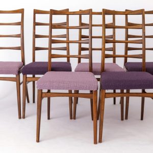 4 Vintage German Dining Chairs – 1960s, Dyed Beech Wood, Purple Upholstery