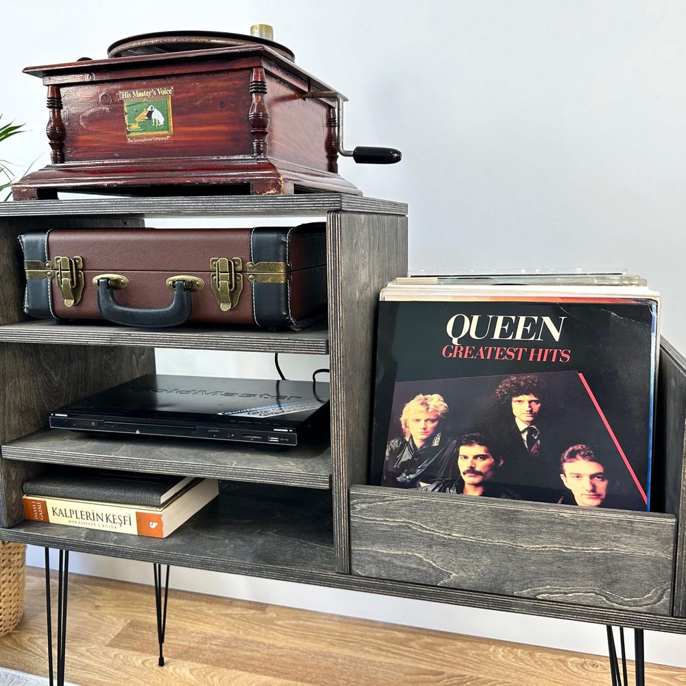 Wood Record Player Stand, Vinyl Console, Vinyl End table, Console Table, Record Cabinet, Record Holder - Image 5