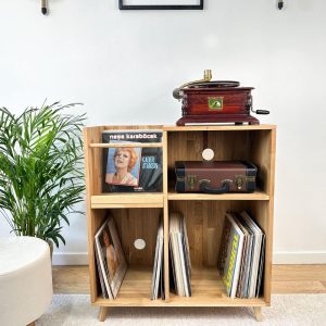 Large Oak Record Player Stand, Vinyl Console, Vinyl End Table, Vinyl Record Holder, Vinyl Record Console