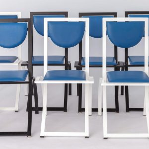 Set of 7 Vintage Karl Friedrich Förster Chairs | 1980s German Design | Blue Skai Upholstery | Sturdy metal frames