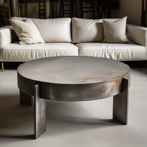 Drum Coffee Table, Distressed Metal Coffee Table, Low Coffee Table, Metal Coffee Table
