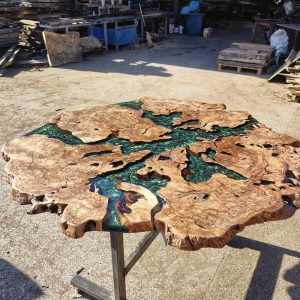 Green Epoxy Round Dining Table, Live Edge Living Room Table Top, Natural Olive Slab Epoxy Kitchen Table,Coffee Table