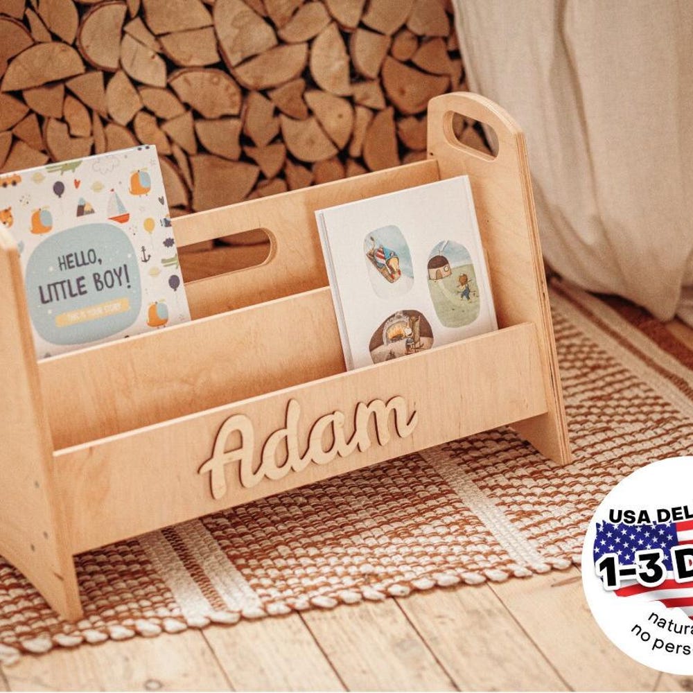 Wooden Montessori Bookshelf for Kids, Playroom Storage Bookcase, Nursery Furniture for Toddlers - Image 3