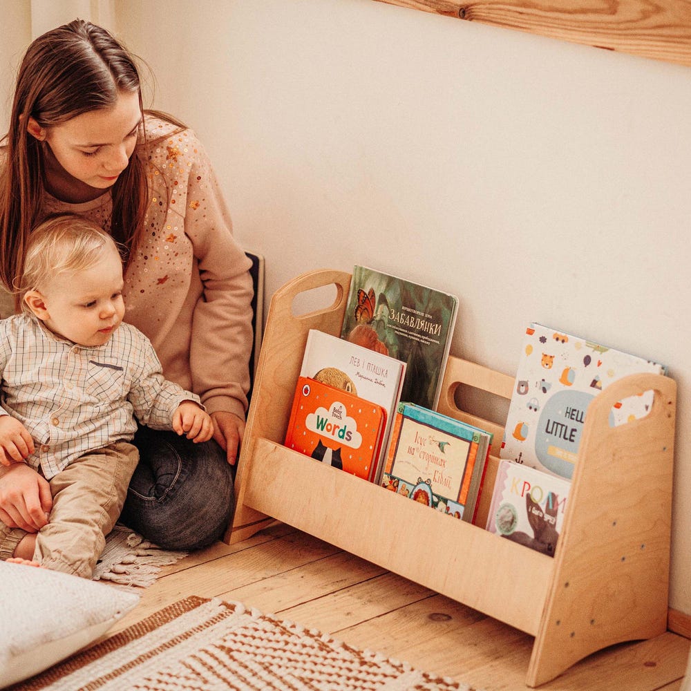 Wooden Montessori Bookshelf for Kids, Playroom Storage Bookcase, Nursery Furniture for Toddlers - Image 4