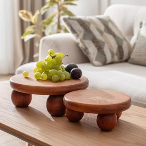 Handmade Wooden Serving Board Set, Round Snack Cheese Platter with Foot, Charcuterie Serving Stand, Cake Stand, Wood Centerpiece