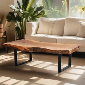 Live Edge Coffee Table, Rustic Coffee Table, Walnut Live Edge Coffee Table, Solid Wood Table With Metal Legs