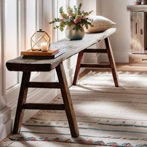 Rustic Reclaimed Wood Bench, Farmhouse Solid Wood Entryway Bench, Handmade Bedside Table, Hallway Shoe Rack Bench/Seating,Garden Plant Bench