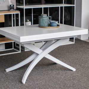 Extendable Transformer Table | 3-in-1 100% Wooden Table | Adjustable Height | Multifunctional Coffee & Dining Table | White Finish