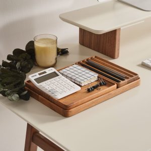 Personalized Wooden Desk Organizer Set with Notepad Holder – Custom Office Gift for Men, Handmade Wood Desk Accessories for Home or Work