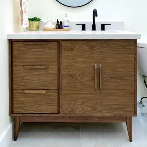 Handmade Mid Century 36" Bathroom Vanity, Single Sink Right Offset, 2 Door 3 Drawer, USA Made