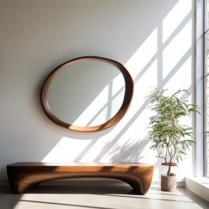 Real Walnut Wooden Frame Mirror,  Asymmetrical Mirror, Irregular Mirror,  Bathroom Mirror, Vanity Mirror, Wavy Mirror, Home Decor Mirror