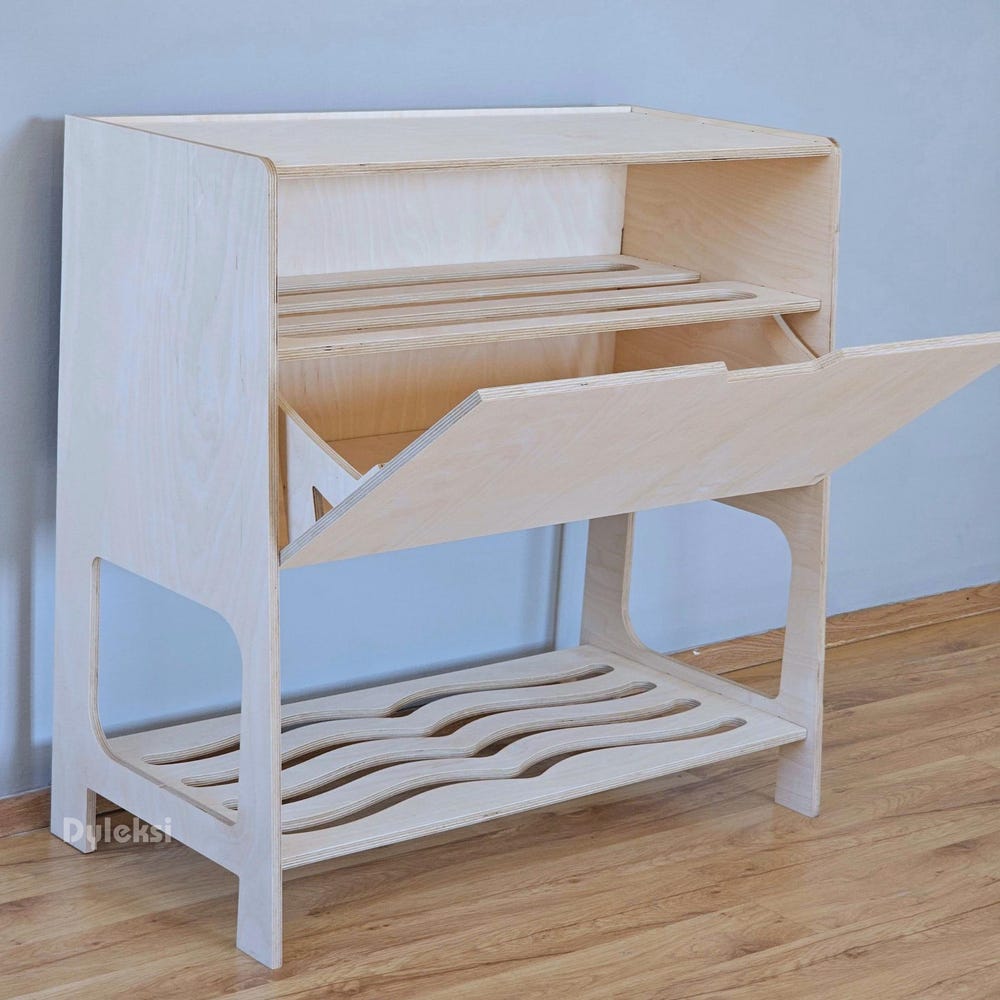 Wooden Shoe Cabinet with Extra Storage | Minimalist Entryway Shoe Shelf | Flip-Down Entryway Organizer | Modern Shoe Rack | Shoe Organizer - Image 6