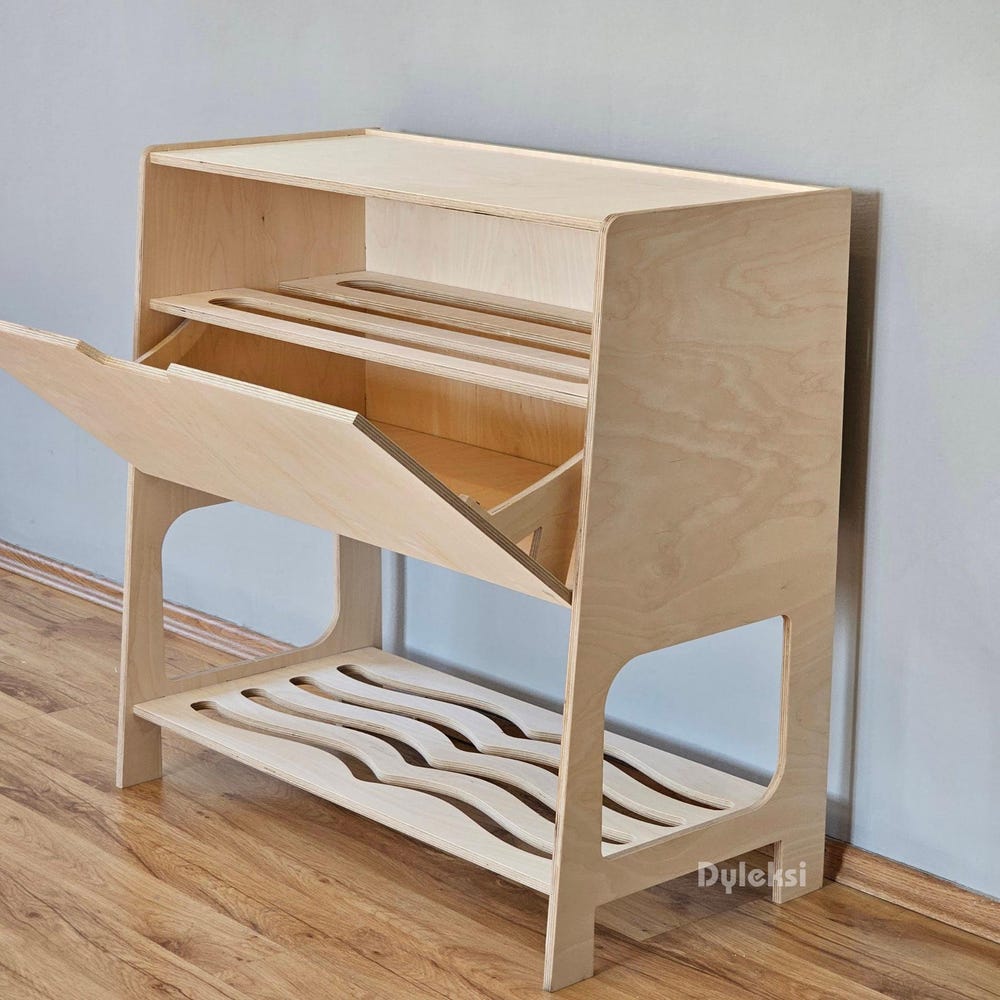 Wooden Shoe Cabinet with Extra Storage | Minimalist Entryway Shoe Shelf | Flip-Down Entryway Organizer | Modern Shoe Rack | Shoe Organizer - Image 10