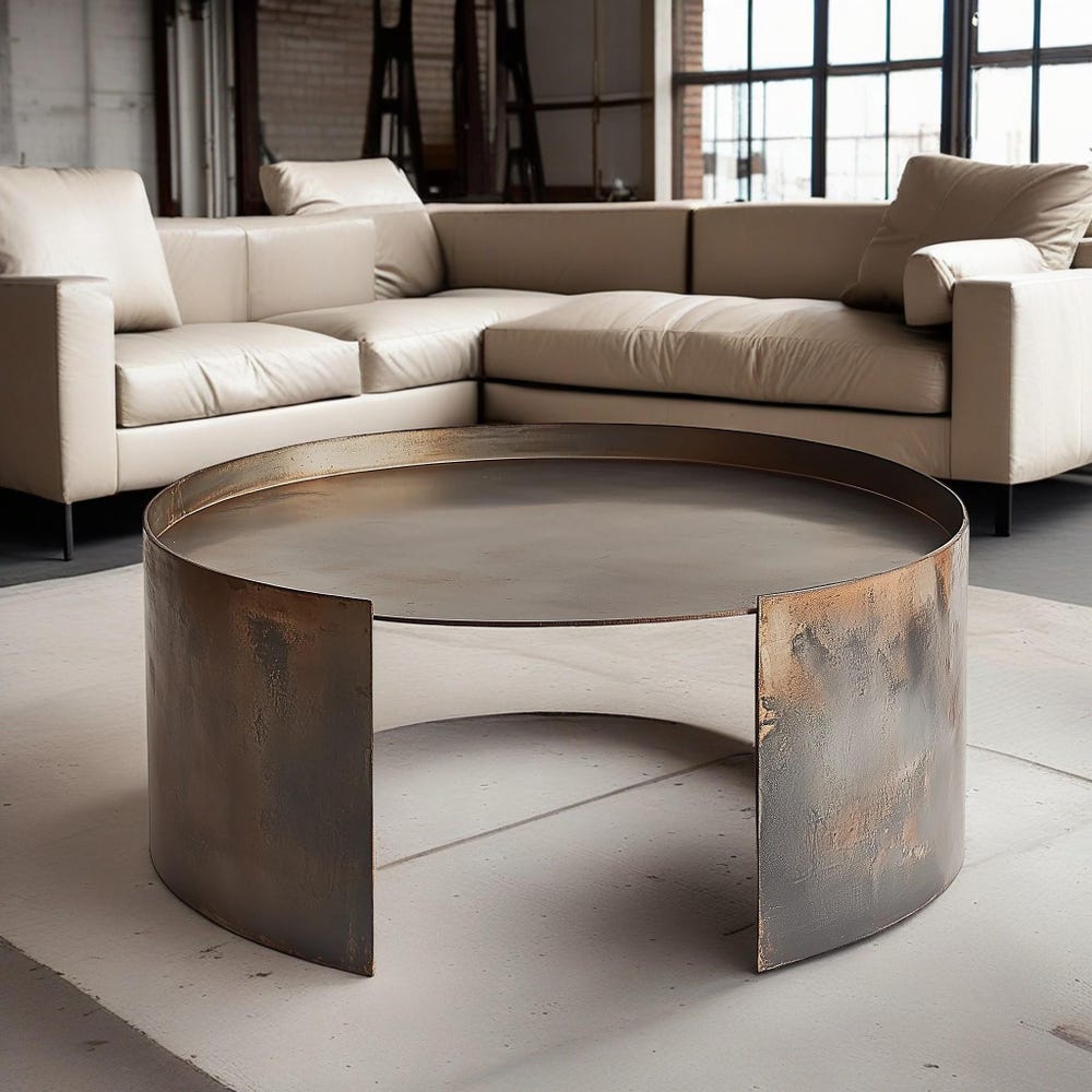 Drum Coffee Table, Metal Drum Table, Low Coffee Table, Modern Coffee Table, Metal Coffee Table - Image 4