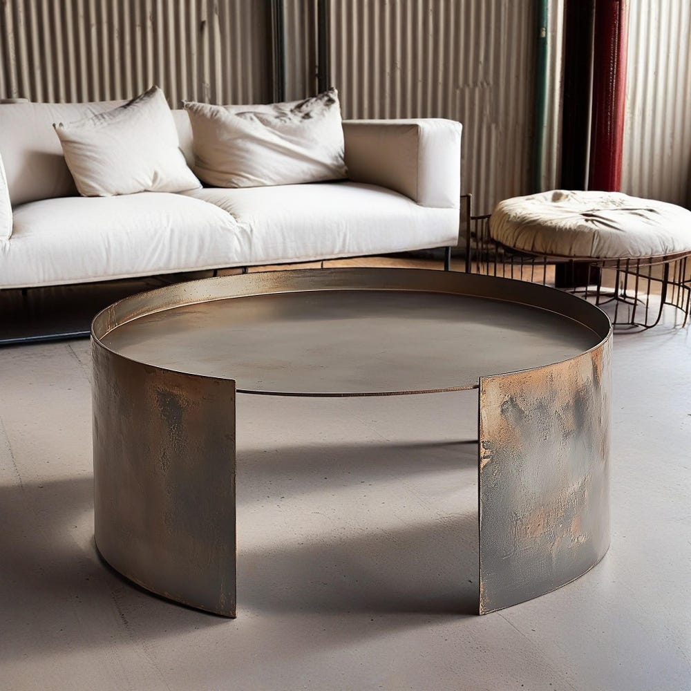 Drum Coffee Table, Metal Drum Table, Low Coffee Table, Modern Coffee Table, Metal Coffee Table - Image 3