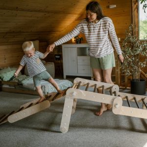 Montessori darkwood climber with ramp, Transformable Triangle Pikler Gym for Kids - Fun & Quality Home Gymnastics PlaySet