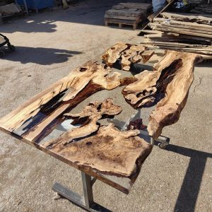 Live edge Clear Epoxy Table made from olive wood, resin river living room table, olive furniture