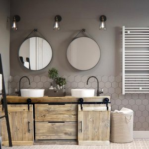 Rustic Modern Bathroom VANITY BARN DOORS for Double Remodeling Farmhouse Cabinet Console Storage Shelf Slab Washstand perfect Gift
