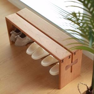 Solid wood entryway bench shoe rack wooden Open shelf organizer storage space solution hallway unit Small large size hall stand shoe hanger