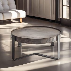 Round Drum Coffee Table, Unique Metal Coffee Table, Low Coffee Table, Metal Coffee Table