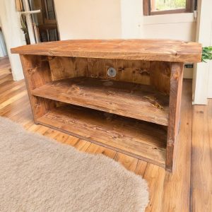 Corner tv stand reclaimed wood cabinet with shelves storage organizer vintage mid-century style unit stylish handmade space saver tv cabinet