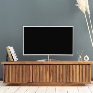 Walnut Wood TV Unit & Console, Modern and Unique Design Decor, Rectangular Cabinet with Drawers, Media Console and TV Storage Models