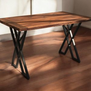 Premium Rustic Solid Wood Dining Table with Metal Legs | Farmhouse Kitchen, Coffee, Garden & Patio Table | Handcrafted Wooden Furniture