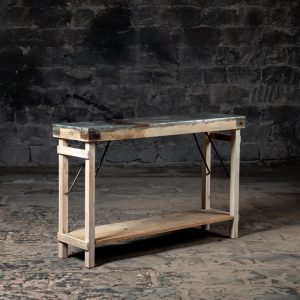 Rustic Iron top console table | Entry way console | Living room console With folding shelf | Vintage and antique farmhouse console table.