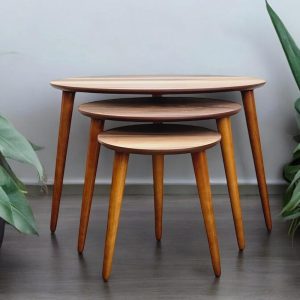 Nesting Coffee Table Set of 3, Handmade Solid Walnut Side Tables, Space-Saving Modern Nesting Table Set for Living Room