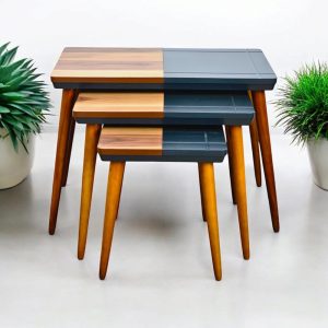 Modern Coffee Tables Set of 3 – Rustic Walnut Nesting Side & End Tables with Wooden Legs, Stylish Living Room Accent Furniture