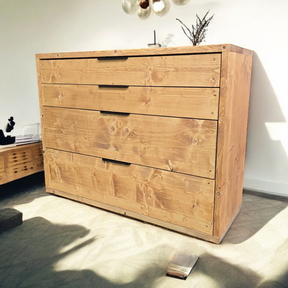 Farmhouse style chest of soft close drawers pull handles solid reclaimed wood dresser tv stand sideboard storage solution rustic cabinet - Image 5