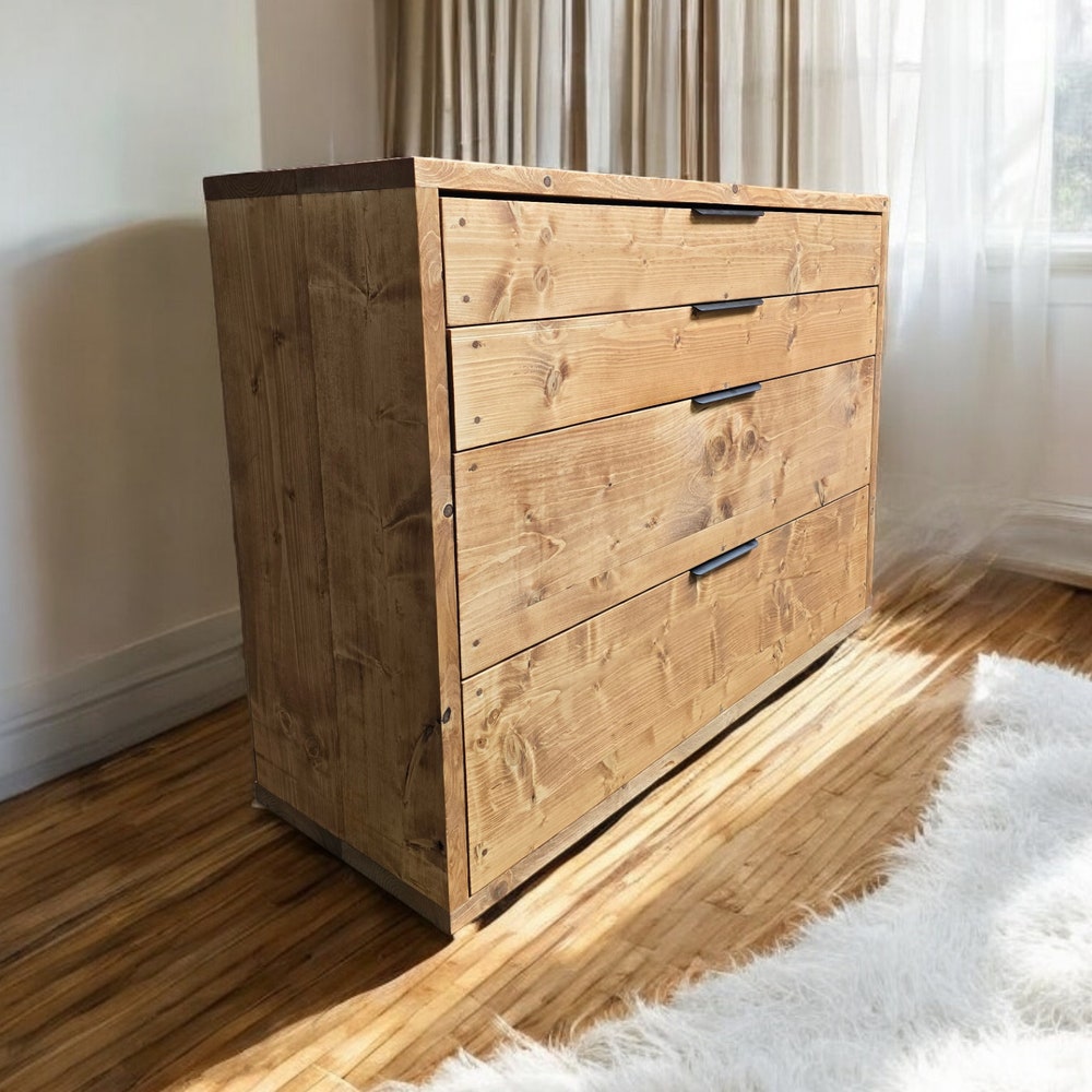 Farmhouse style chest of soft close drawers pull handles solid reclaimed wood dresser tv stand sideboard storage solution rustic cabinet - Image 6